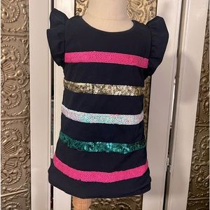 Cynthia Rowley sequin stripes flutter sleeve shirt, size 5-6